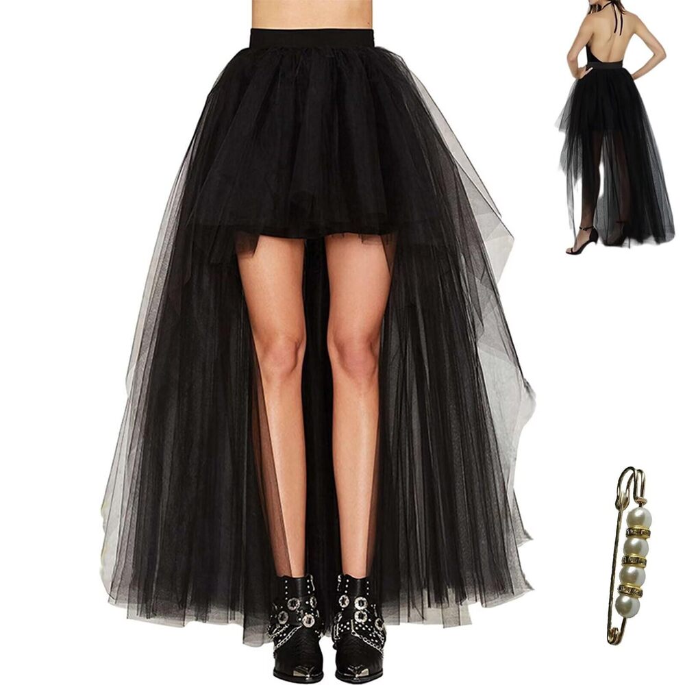 1035 High Low Skirt Long Pink Tutu Tulle Bustle Skirts Elastic Waist